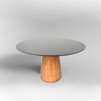 Mesa De Jantar Cone Redonda 120 Cm Base Madeira Freijó Tampo Laqueado Cor Preto - 2