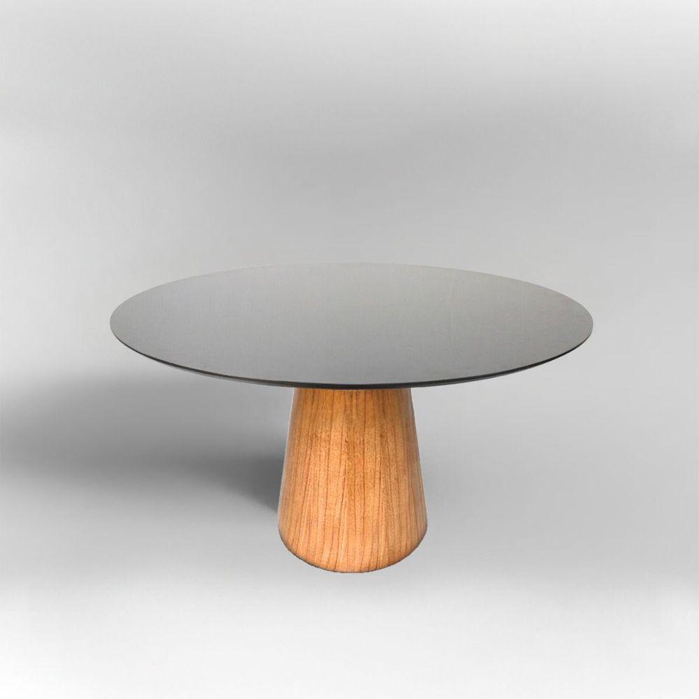 Mesa De Jantar Cone Redonda 90 Cm Base Madeira Freijó Tampo Laqueado Cor Preto - 2