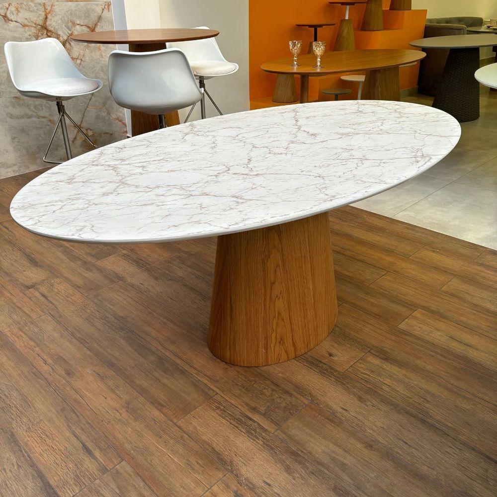 Mesa De Jantar Cone Oval 198x122 Cm Base Madeira Freijó Tampo Calacato Bronzeado - 2