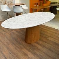 Mesa De Jantar Cone Oval 198x122 Cm Base Madeira Freijó Tampo Calacato Bronzeado - 2