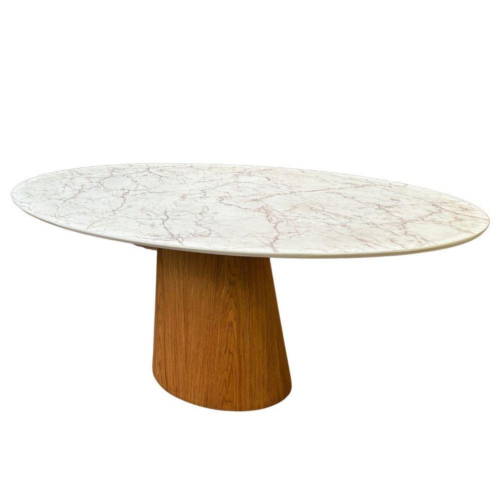 Mesa De Jantar Cone Oval 244x137 Cm Base Madeira Freijó Tampo Calacato Bronzeado - 1