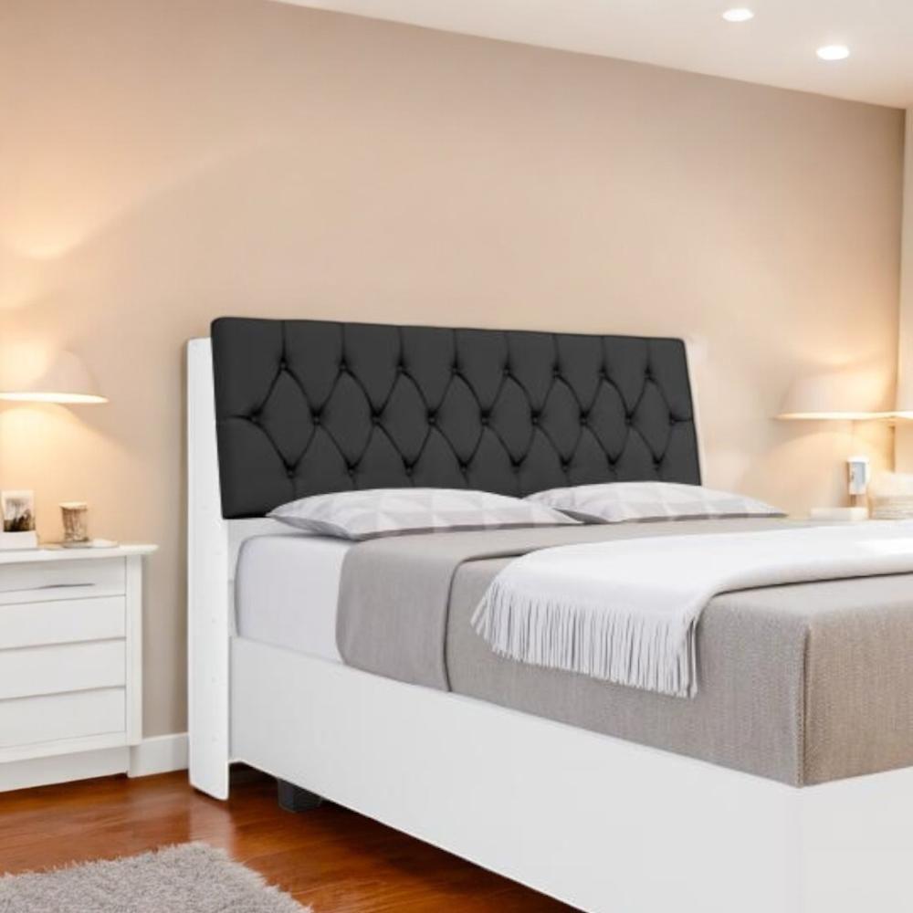 Cabeceira Estofada ísis Queen Branca Com Capitonê Preto - 2