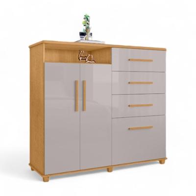 Cômoda Helena 4 Gavetas com Portas e Prateleiras Naturalle e Off White para Quarto