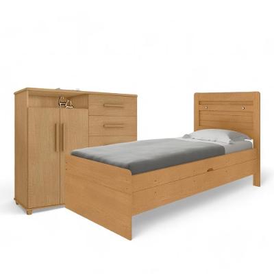 Conjunto de Cama Solteiro com Colchão e Cômoda Larissa Helena em MDF Amadeirado