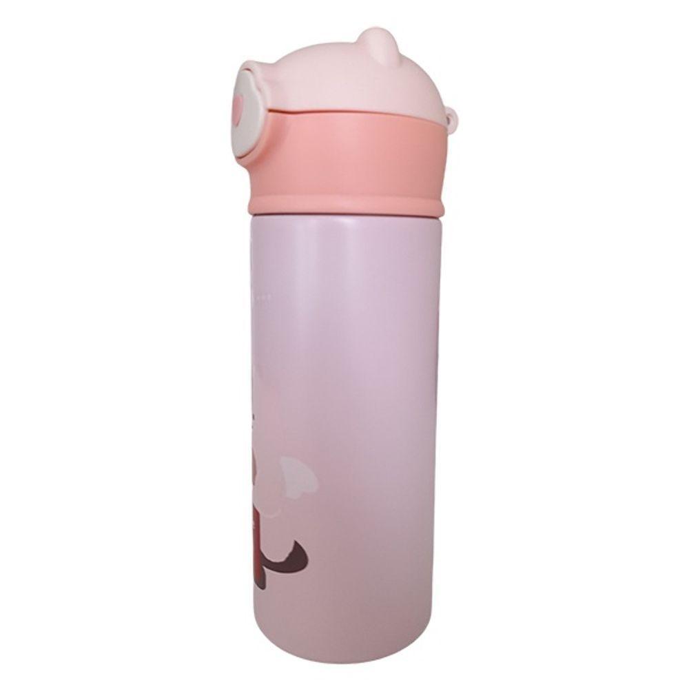Garrafa Térmica De Ursinho Rosa Infantil Com Canudo De Silicone E Trava 420ml Em Aço Inoxidável - 3