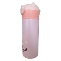 Garrafa Térmica De Ursinho Rosa Infantil Com Canudo De Silicone E Trava 420ml Em Aço Inoxidável - 3