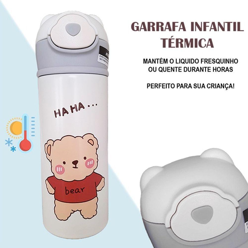 Garrafa Térmica De Ursinho Branca Infantil Com Canudo De Silicone E Trava 420ml Em Aço Inoxidável - 2