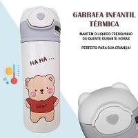 Garrafa Térmica De Ursinho Branca Infantil Com Canudo De Silicone E Trava 420ml Em Aço Inoxidável - 2