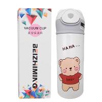 Garrafa Térmica De Ursinho Branca Infantil Com Canudo De Silicone E Trava 420ml Em Aço Inoxidável - 5
