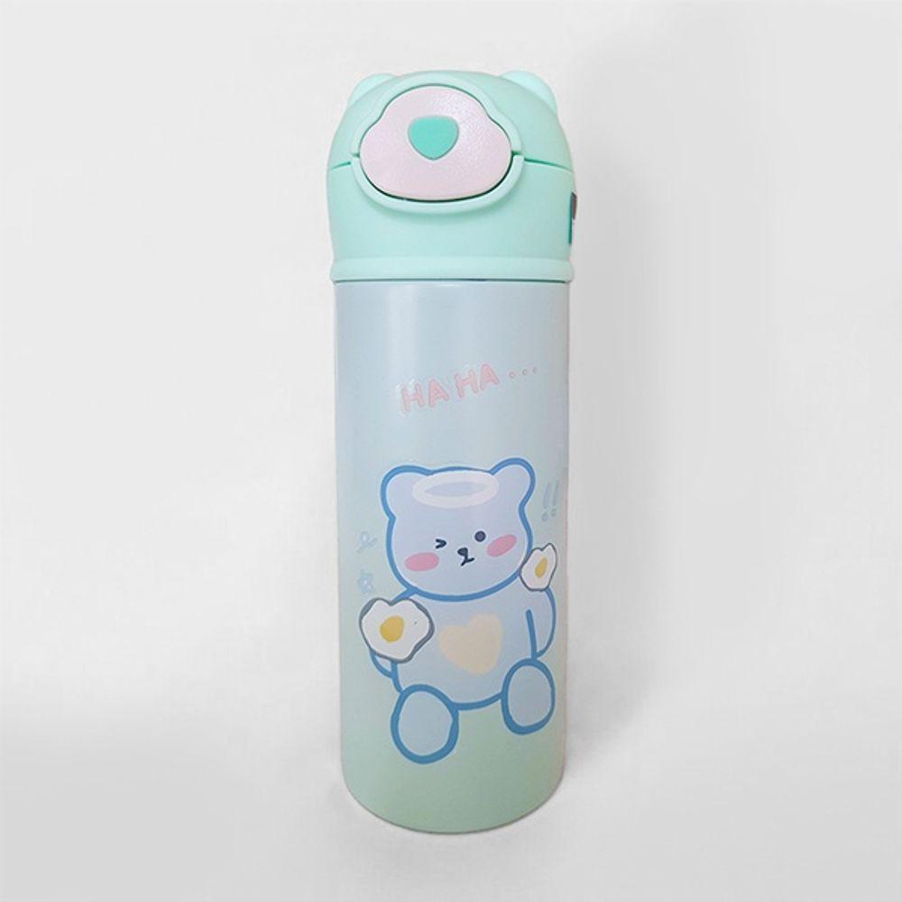 Garrafa Térmica De Ursinho Verde Infantil Com Canudo De Silicone E Trava 420ml Em Aço Inoxidável - 5