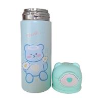 Garrafa Térmica De Ursinho Verde Infantil Com Canudo De Silicone E Trava 420ml Em Aço Inoxidável - 1