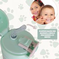 Garrafa Térmica De Ursinho Verde Infantil Com Canudo De Silicone E Trava 420ml Em Aço Inoxidável - 2