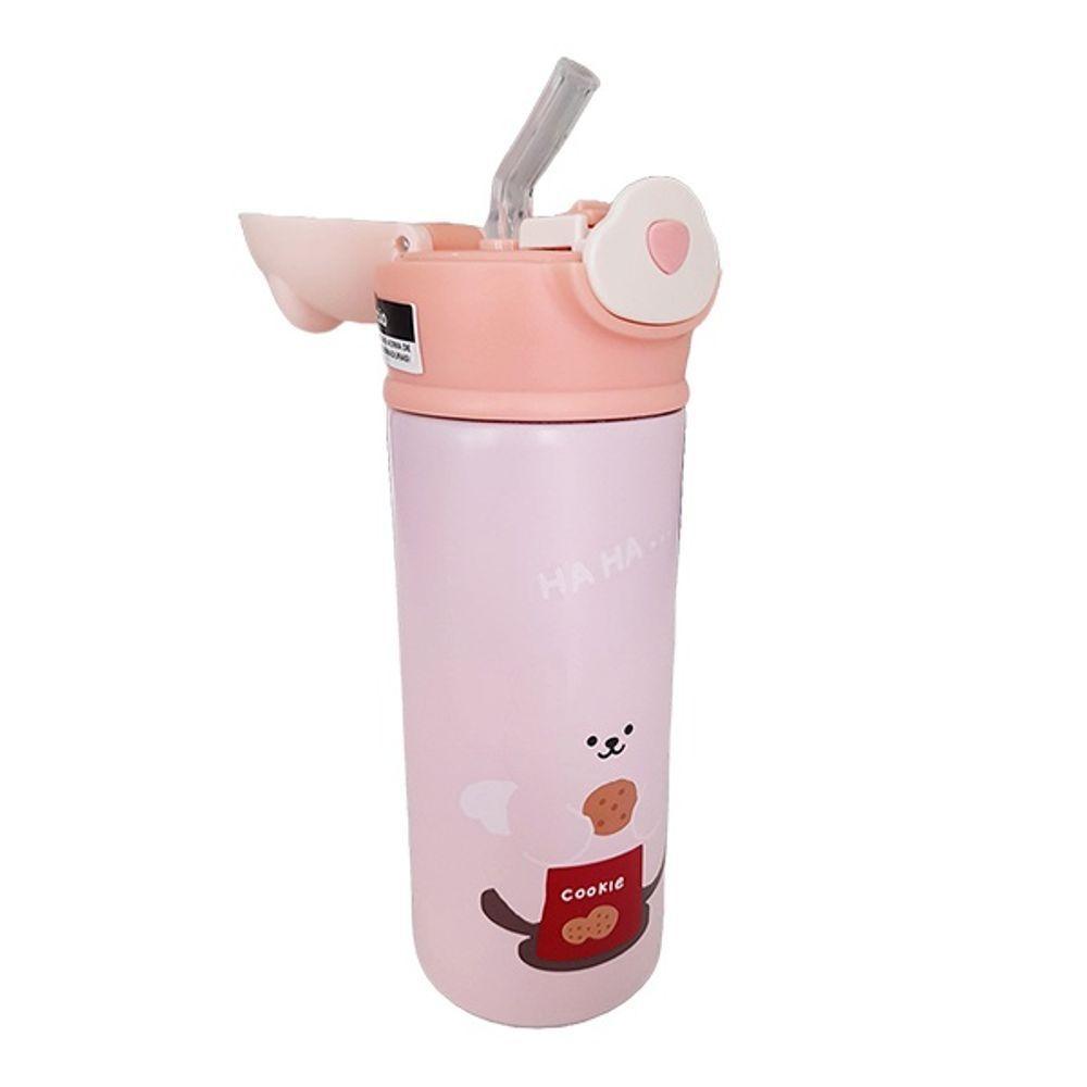 Garrafa Térmica Infantil Rosa 420ml Com Tampa De Ursinho E Canudo Para Bebidas Quentes E Frias - 3