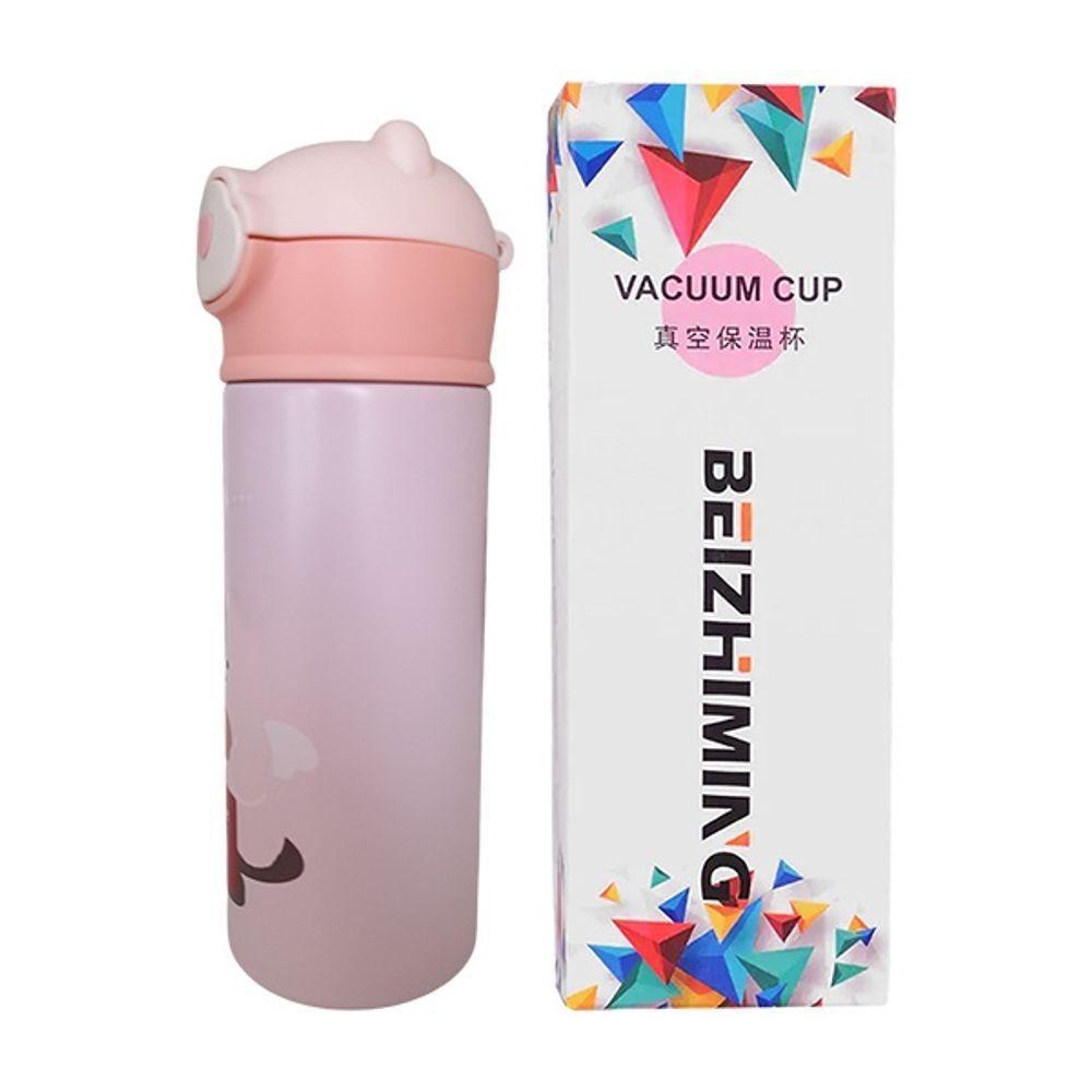 Garrafa Térmica Infantil Rosa 420ml Com Tampa De Ursinho E Canudo Para Bebidas Quentes E Frias - 5