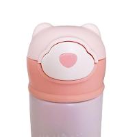 Garrafa Térmica Infantil Rosa 420ml Com Tampa De Ursinho E Canudo Para Bebidas Quentes E Frias