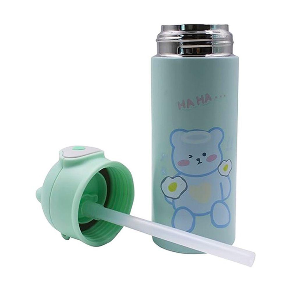 Garrafa Térmica Infantil Verde 420ml Com Tampa De Ursinho E Canudo Para Bebidas Quentes E Frias - 2