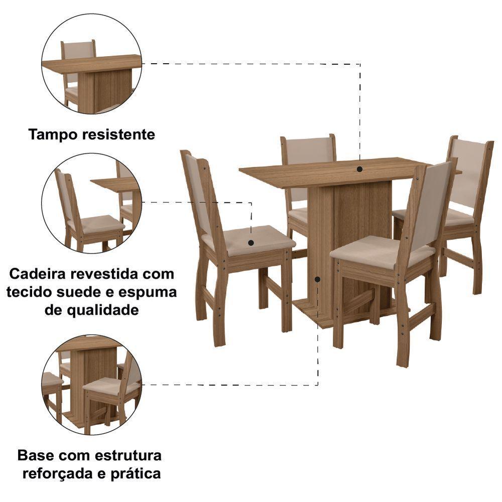 Conjunto De Mesa Com 4 Cadeiras Para Sala De Jantar Clara 108cm Madeirado / Savana Poliman Carvalho - 2