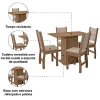 Conjunto De Mesa Com 4 Cadeiras Para Sala De Jantar Clara 108cm Madeirado / Savana Poliman Carvalho - 2