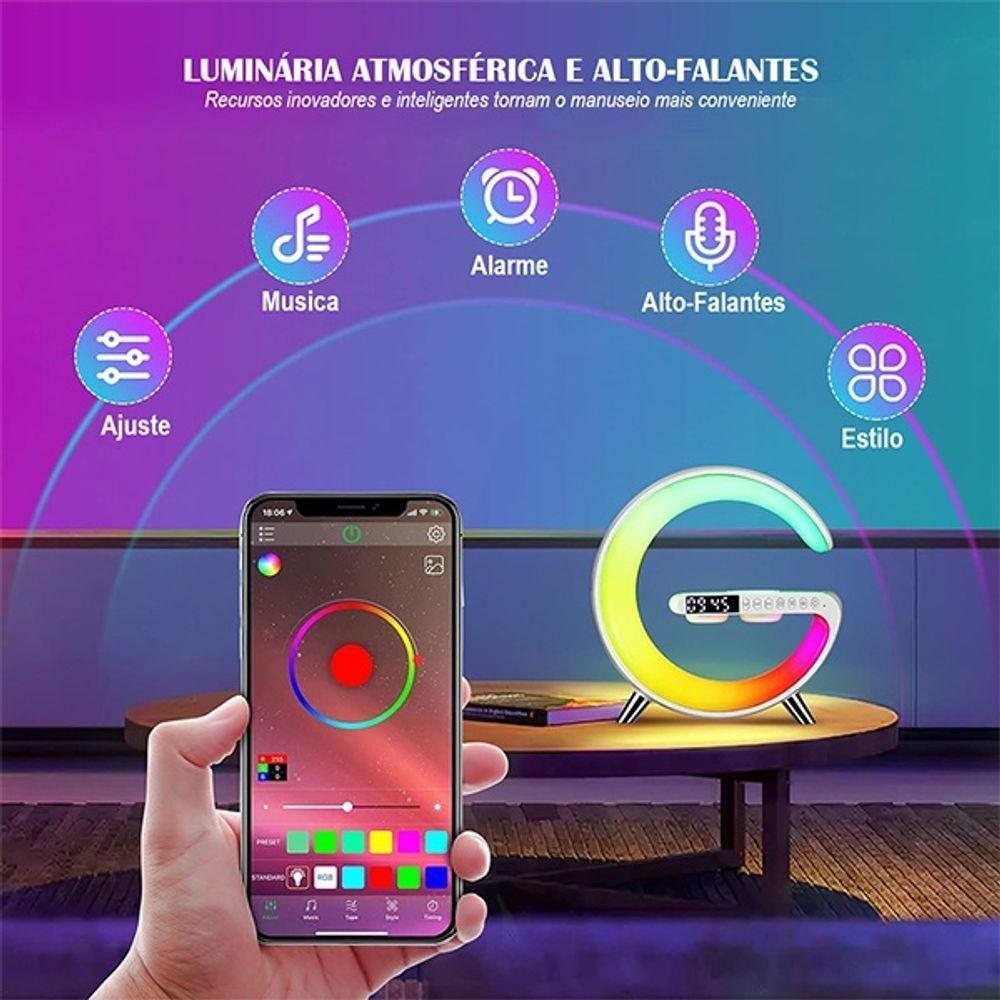 Luminária G Rgb Com Relógio Carregador Por Indução Abajur Inteligente E Caixa De Som - Branco - 2