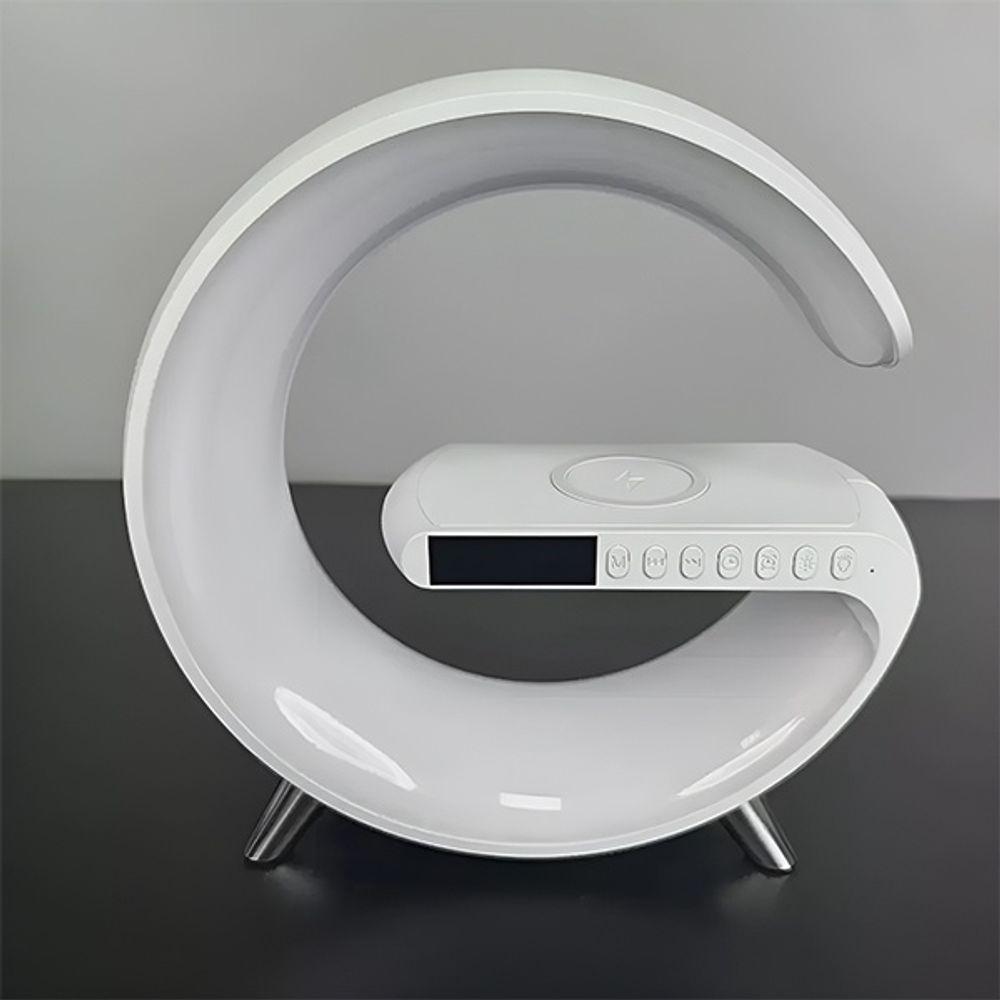 Luminária G Rgb Com Relógio Carregador Por Indução Abajur Inteligente E Caixa De Som - Branco - 4