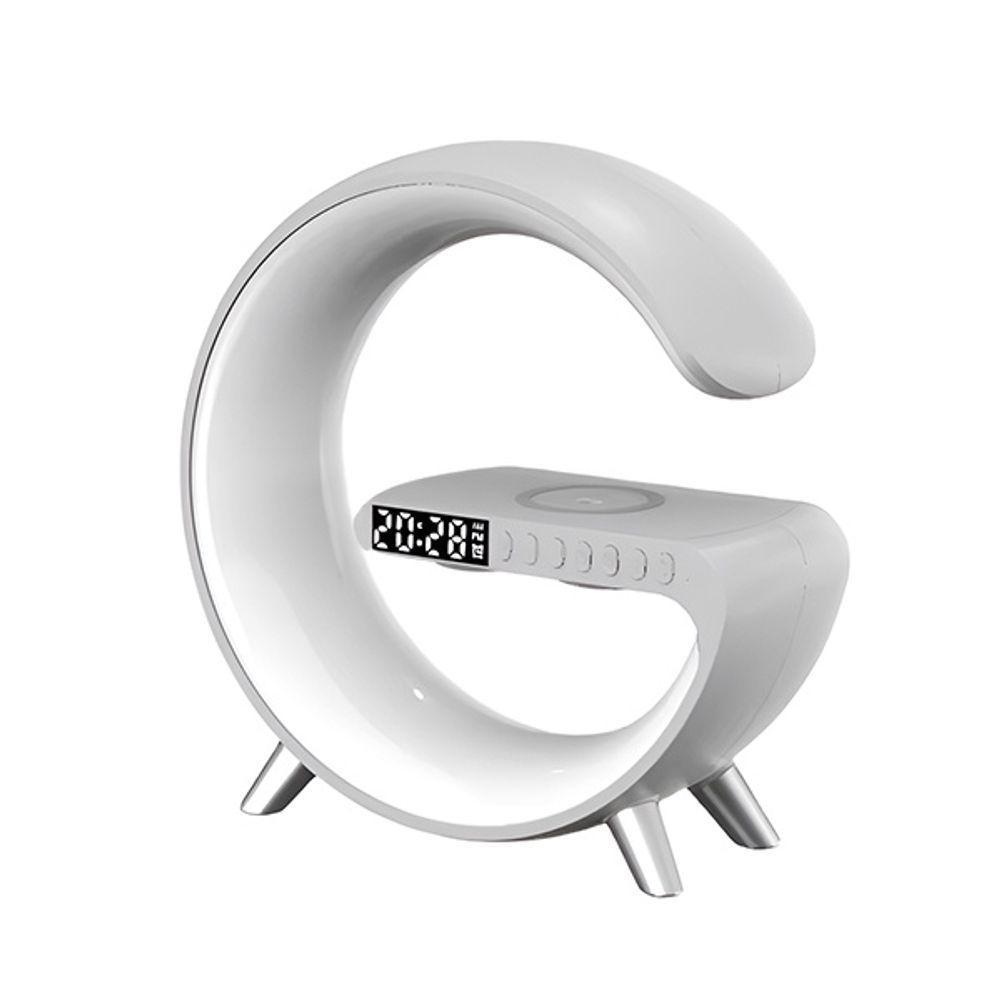 Luminária G Rgb Com Relógio Carregador Por Indução Abajur Inteligente E Caixa De Som - Branco - 5
