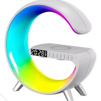 Luminária G Rgb Com Relógio Carregador Por Indução Abajur Inteligente E Caixa De Som - Branco - 1