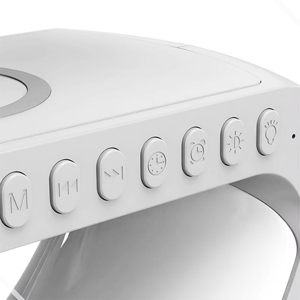 Luminária Multifuncional Branca Inteligente Com Carregador Por Indução Caixa De Som E Relógio - 3