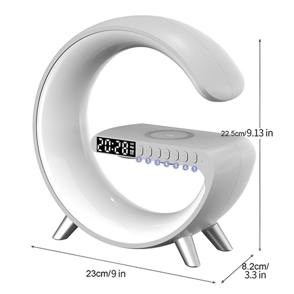 Luminária Multifuncional Branca Inteligente Com Carregador Por Indução Caixa De Som E Relógio - 4