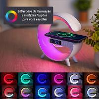Luminária Multifuncional Branca Inteligente Com Carregador Por Indução Caixa De Som E Relógio - 2