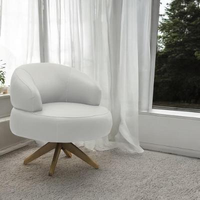 Poltrona Decorativa Katy Sala De Estar Base Giratória Em Madeira Couro Off White G88 - Gran Belo