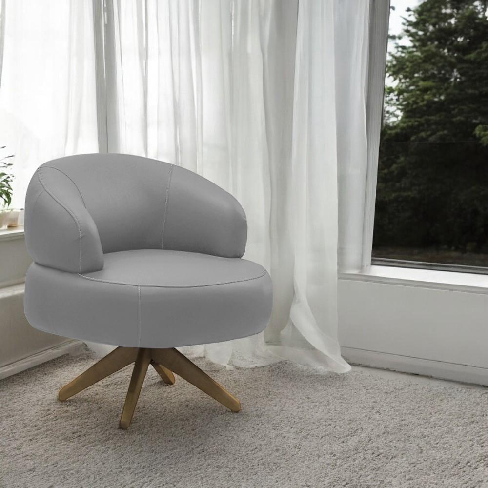 Poltrona Decorativa Katy Sala De Estar Base Giratória Em Madeira Couro Grafite G88 - Gran Belo - 1