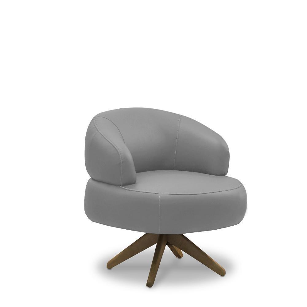 Poltrona Decorativa Katy Sala De Estar Base Giratória Em Madeira Couro Grafite G88 - Gran Belo - 3