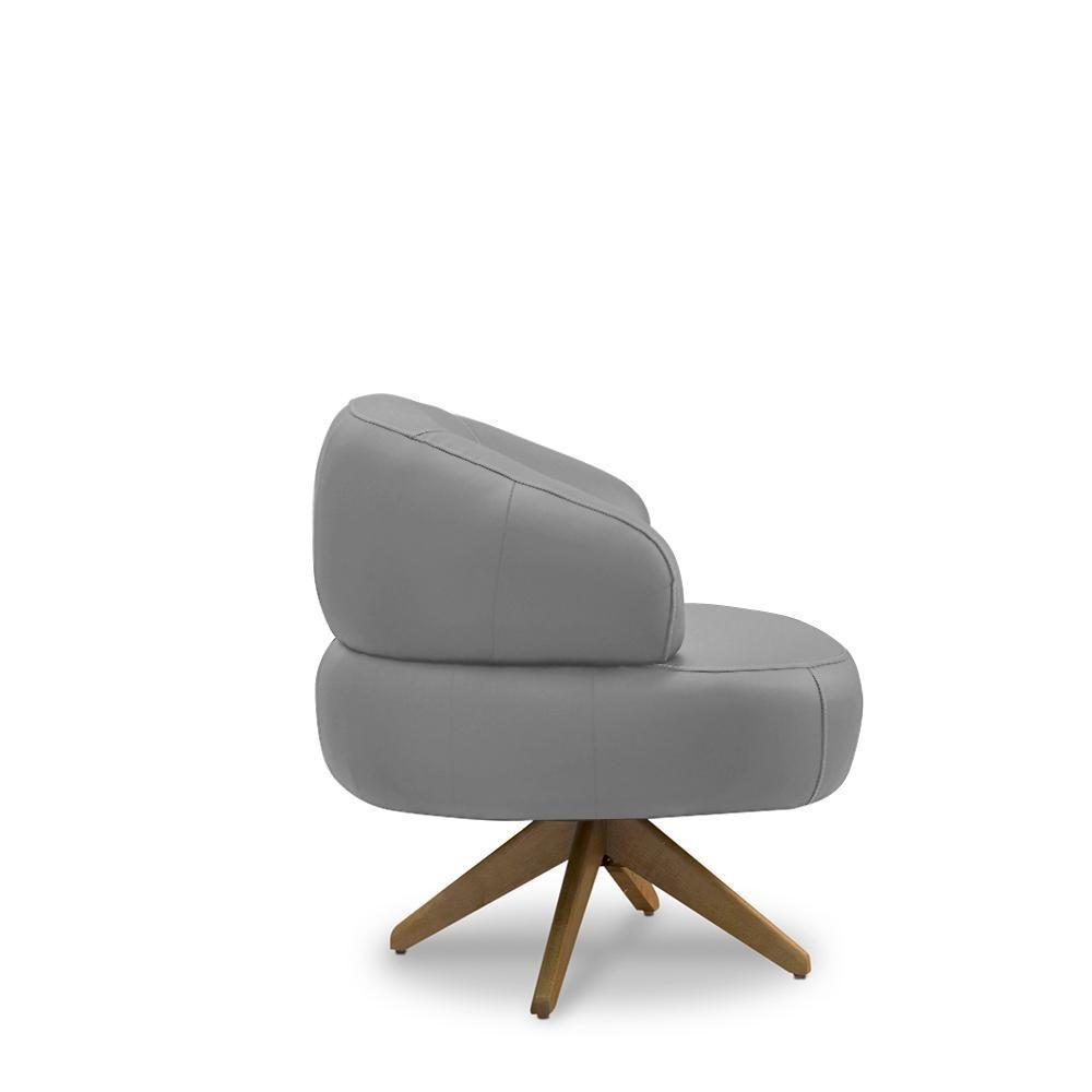 Poltrona Decorativa Katy Sala De Estar Base Giratória Em Madeira Couro Grafite G88 - Gran Belo - 4