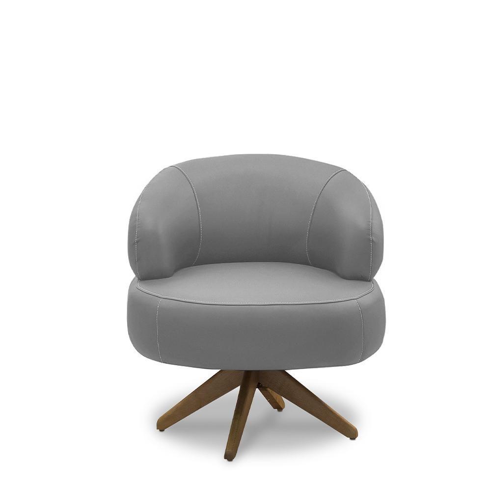 Poltrona Decorativa Katy Sala De Estar Base Giratória Em Madeira Couro Grafite G88 - Gran Belo - 6