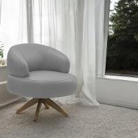 Poltrona Decorativa Katy Sala De Estar Base Giratória Em Madeira Couro Grafite G88 - Gran Belo - 1