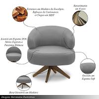 Poltrona Decorativa Katy Sala De Estar Base Giratória Em Madeira Couro Grafite G88 - Gran Belo - 5