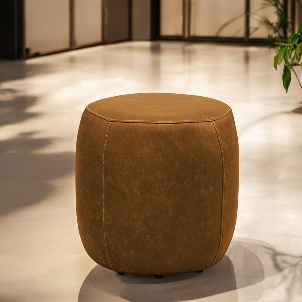 Puff Decorativo Yuri Sala De Estar Couro Caramelo Manchado G88 - Gran Belo - 1