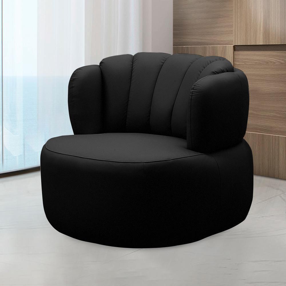 Poltrona Decorativa Mariele Sala De Estar Base Giratória Em Aço Couro Preto G88 - Gran Belo - 1