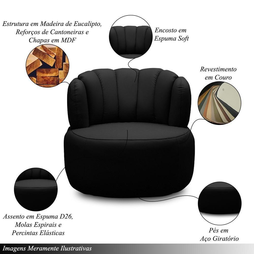 Poltrona Decorativa Mariele Sala De Estar Base Giratória Em Aço Couro Preto G88 - Gran Belo - 6