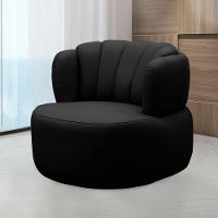 Poltrona Decorativa Mariele Sala De Estar Base Giratória Em Aço Couro Preto G88 - Gran Belo - 1