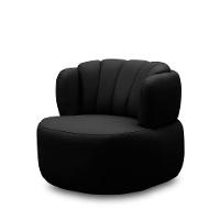 Poltrona Decorativa Mariele Sala De Estar Base Giratória Em Aço Couro Preto G88 - Gran Belo