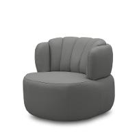 Poltrona Decorativa Mariele Sala De Estar Base Giratória Em Aço Couro Grafite G88 - Gran Belo