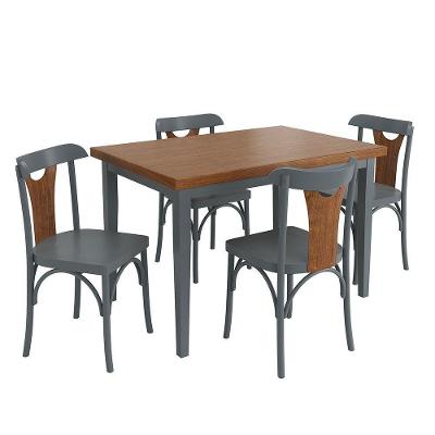 Conjunto Sala De Jantar E Cozinha Com 4 Cadeiras Y Madeira Maciça Cinza