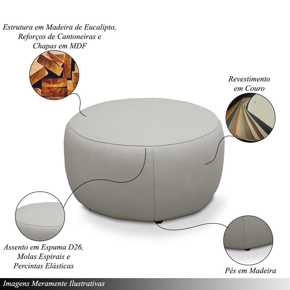 Conjunto Sala De Estar Mariele Poltrona Base Giratória Aço Com Puff Couro Off White - 3