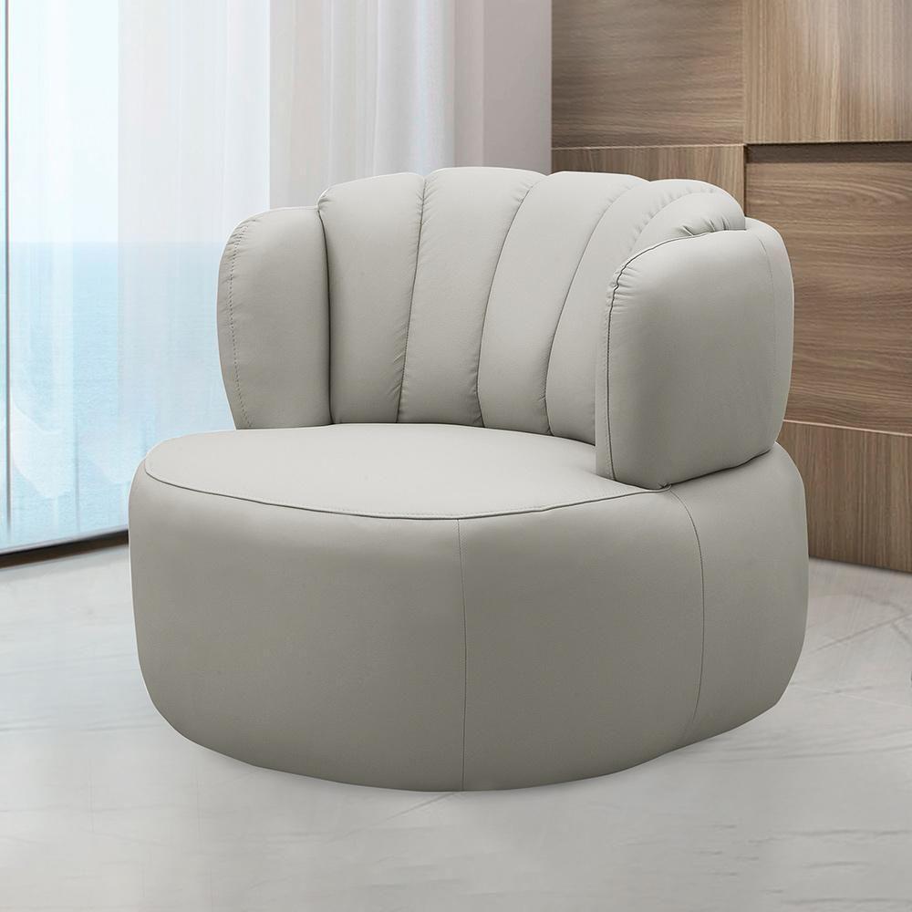 Conjunto Sala De Estar Mariele Poltrona Base Giratória Aço Com Puff Couro Off White - 7