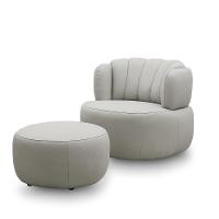 Conjunto Sala De Estar Mariele Poltrona Base Giratória Aço Com Puff Couro Off White - 8