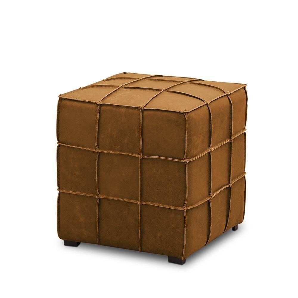 Puff Decorativo Augusto 43cm Sala De Estar Couro Caramelo Manchado G88 - Gran Belo - 6