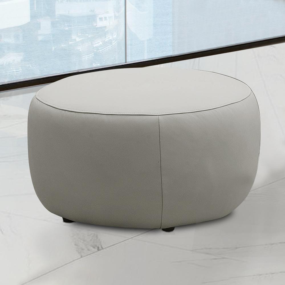 Puff Decorativo Mariele Sala De Estar Pés Em Madeira Couro Off White G88 - Gran Belo - 1