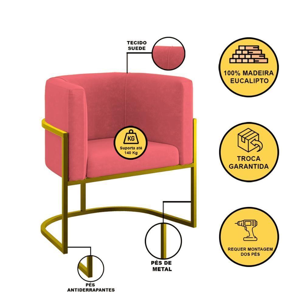 Poltrona Cadeira Decorativa Lua Base De Ferro Gold Rosa - 7