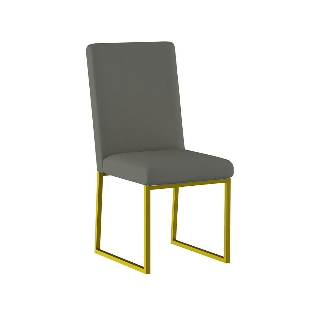 Cadeira Para Mesa Jantar Com Base De Ferro Dourado - Balaqui Cinza - 1